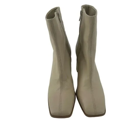 Free People Sienna Ankle Boot Square Toe Butter Cream Leather US 8.5 Block Heel - Picture 4 of 12